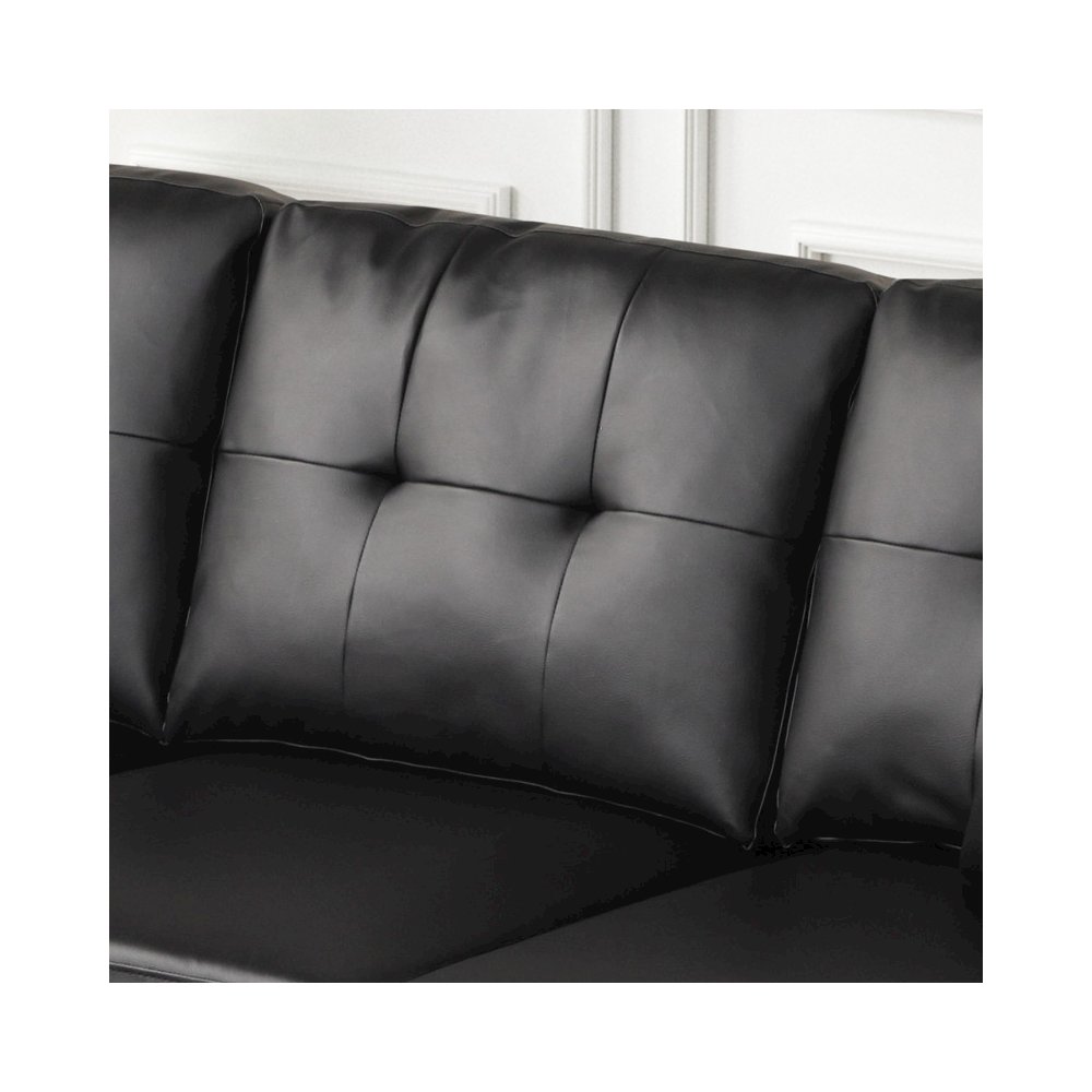 Sorenza 74″W Black PVC Reversible Sectional Sofa Chaise with LED Light
