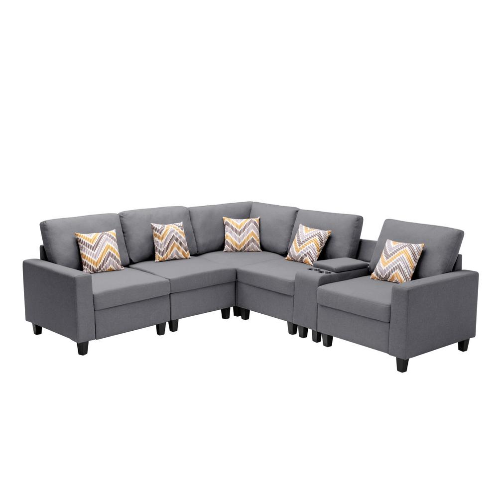 Nolan Gray Linen Fabric 6 Pc Reversible Sectional Sofa with a USB