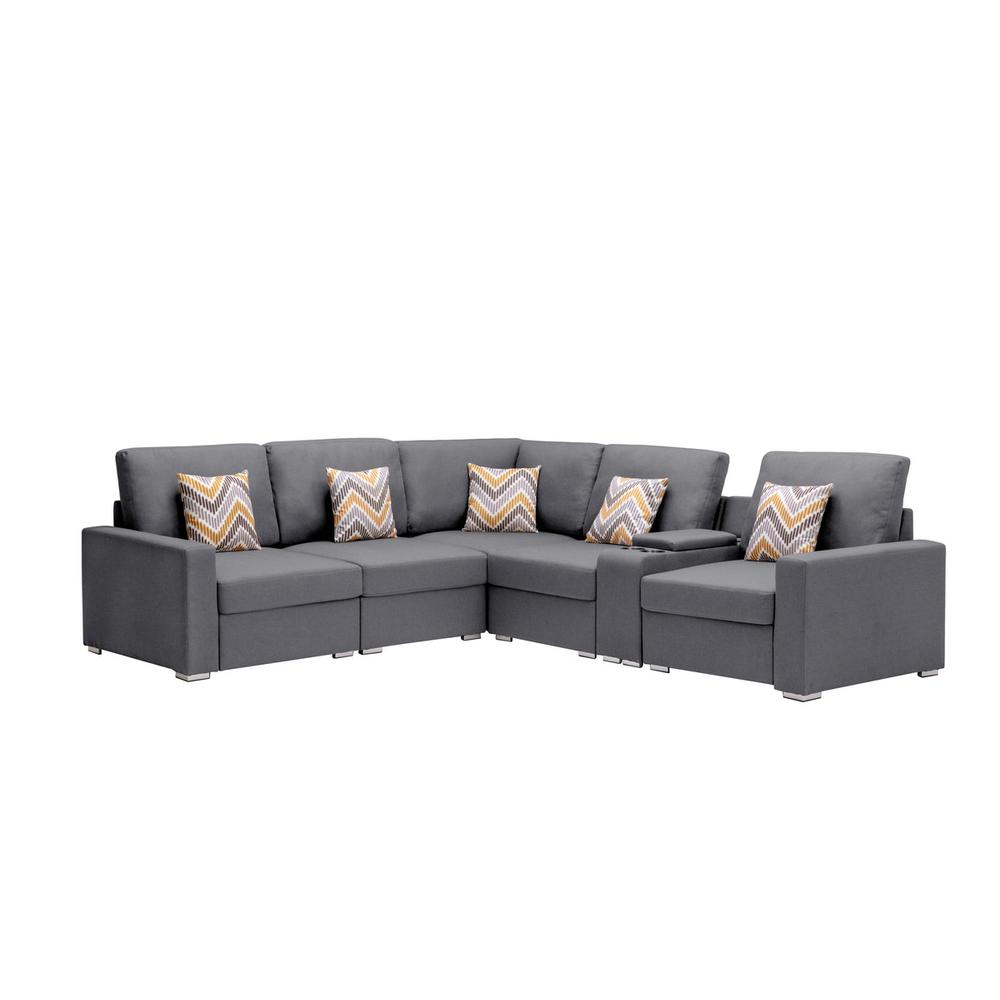 Nolan Gray Linen Fabric 6 Pc Reversible Sectional Sofa with a USB