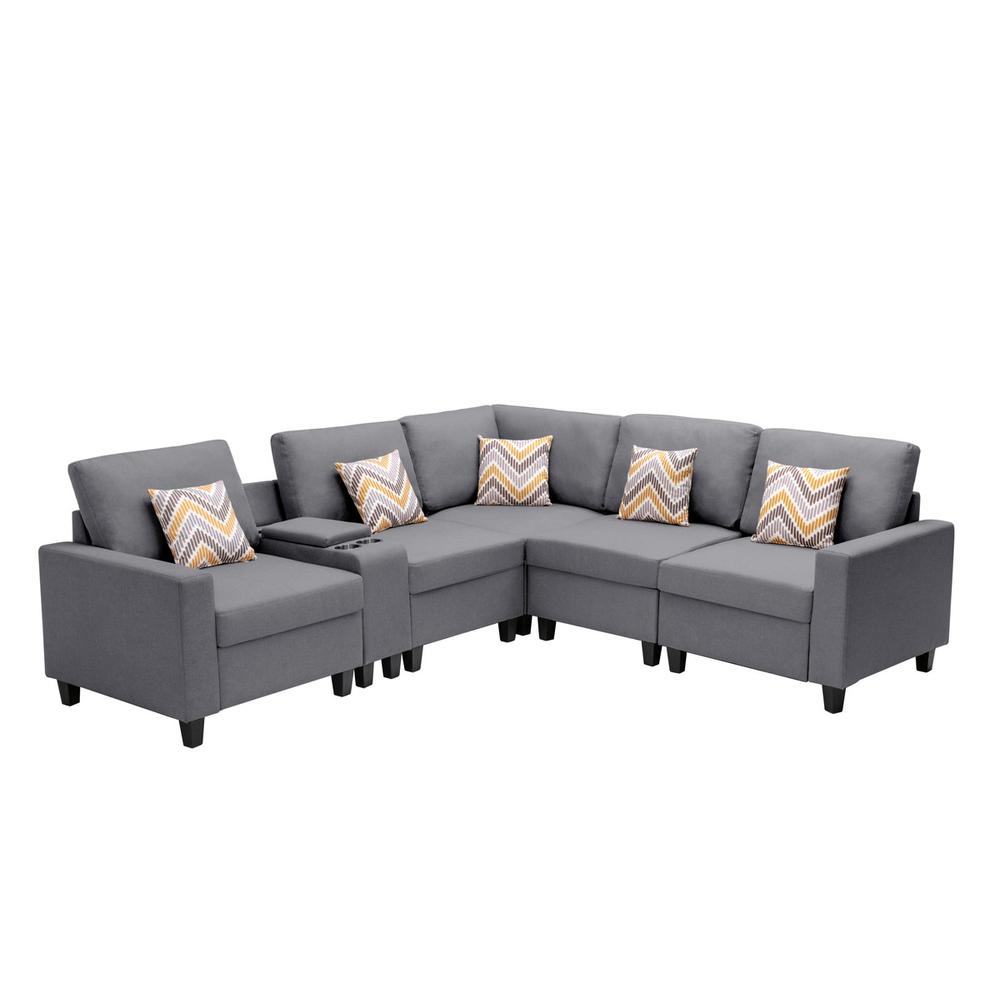 Nolan Gray Linen Fabric 6Pc Reversible Sectional Sofa with a USB