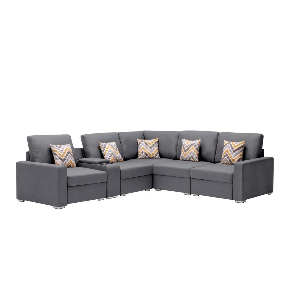Nolan Gray Linen Fabric 6Pc Reversible Sectional Sofa with a USB