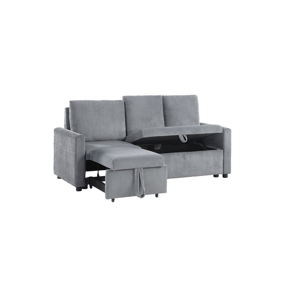 70″W Gray Corduroy Sofa with Pull-Out Chaise