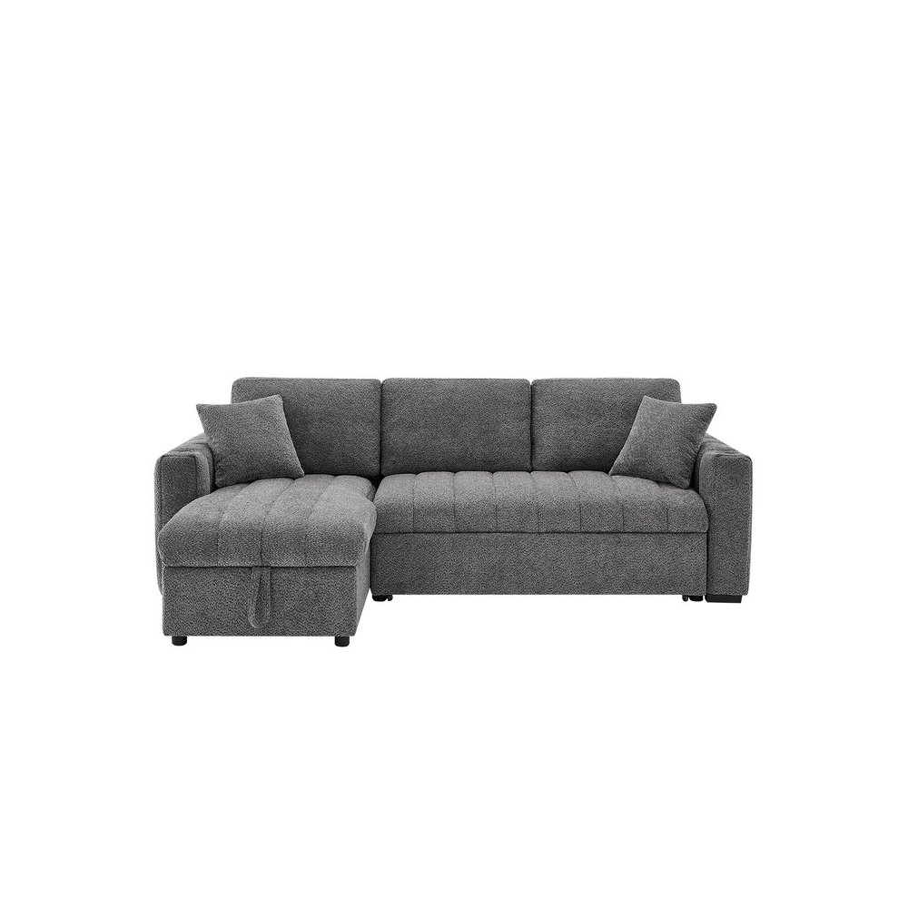 101″W Gray Chenille Fabric Reversible Sleeper Sectional Sofa with Storage Chaise