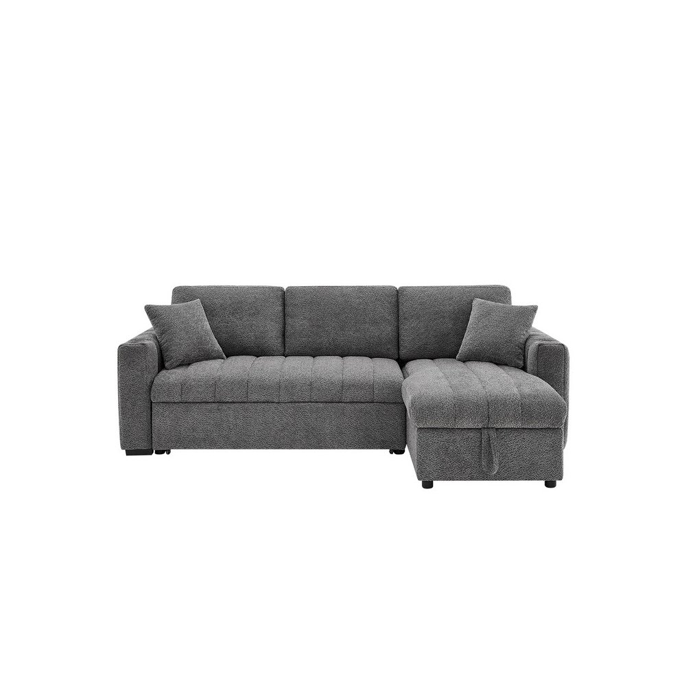 101″W Gray Chenille Fabric Reversible Sleeper Sectional Sofa with Storage Chaise