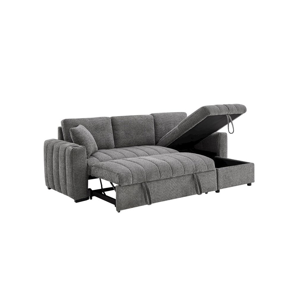 101″W Gray Chenille Fabric Reversible Sleeper Sectional Sofa with Storage Chaise