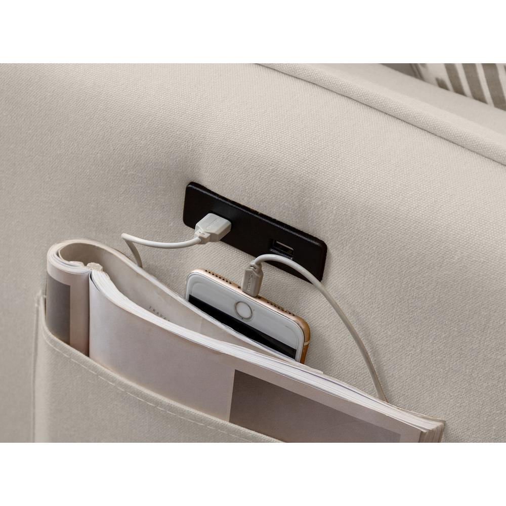 Mia Beige Sectional Sofa Chaise with USB Charger & Pillows