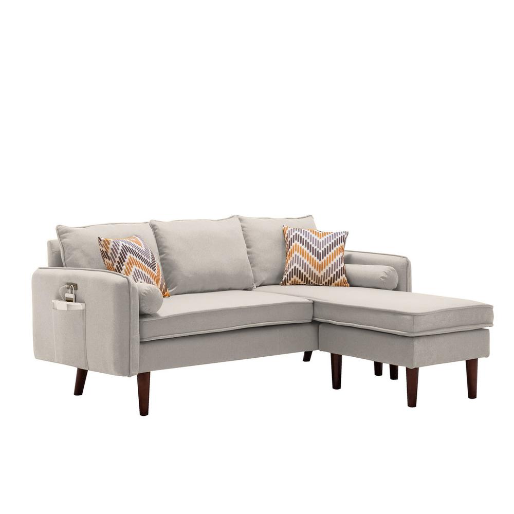 Mia Beige Sectional Sofa Chaise with USB Charger & Pillows