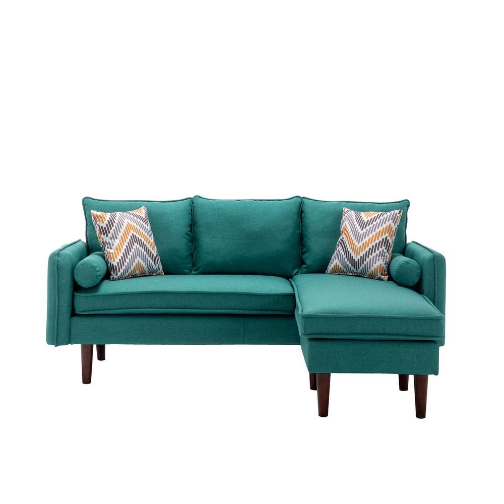 Mia Green Sectional Sofa Chaise with USB Charger & Pillows