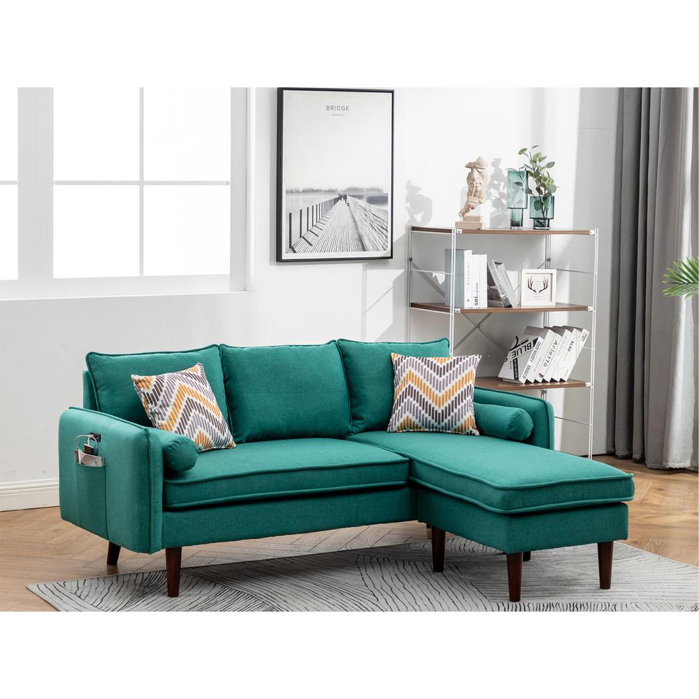 Mia Green Sectional Sofa Chaise with USB Charger & Pillows