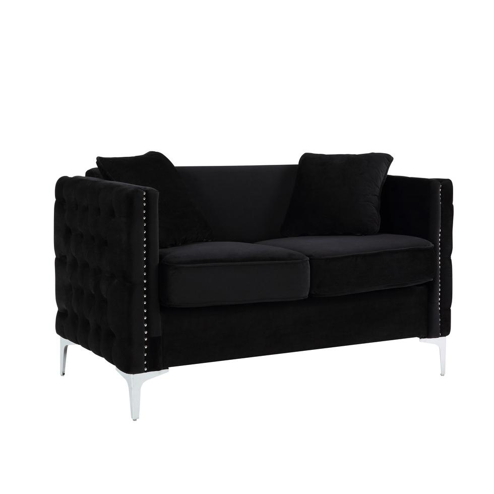 Bayberry Black Velvet Sofa Loveseat Chair Living Room Set