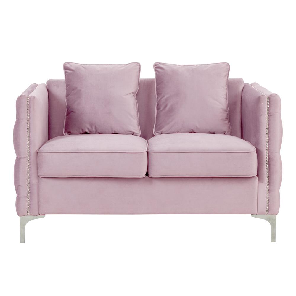 Bayberry Pink Velvet Loveseat with 2 Pillows