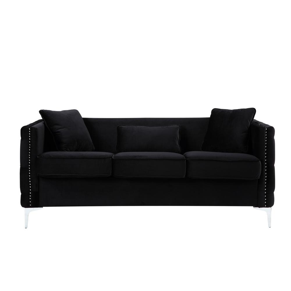 Bayberry Black Velvet Sofa Loveseat Chair Living Room Set