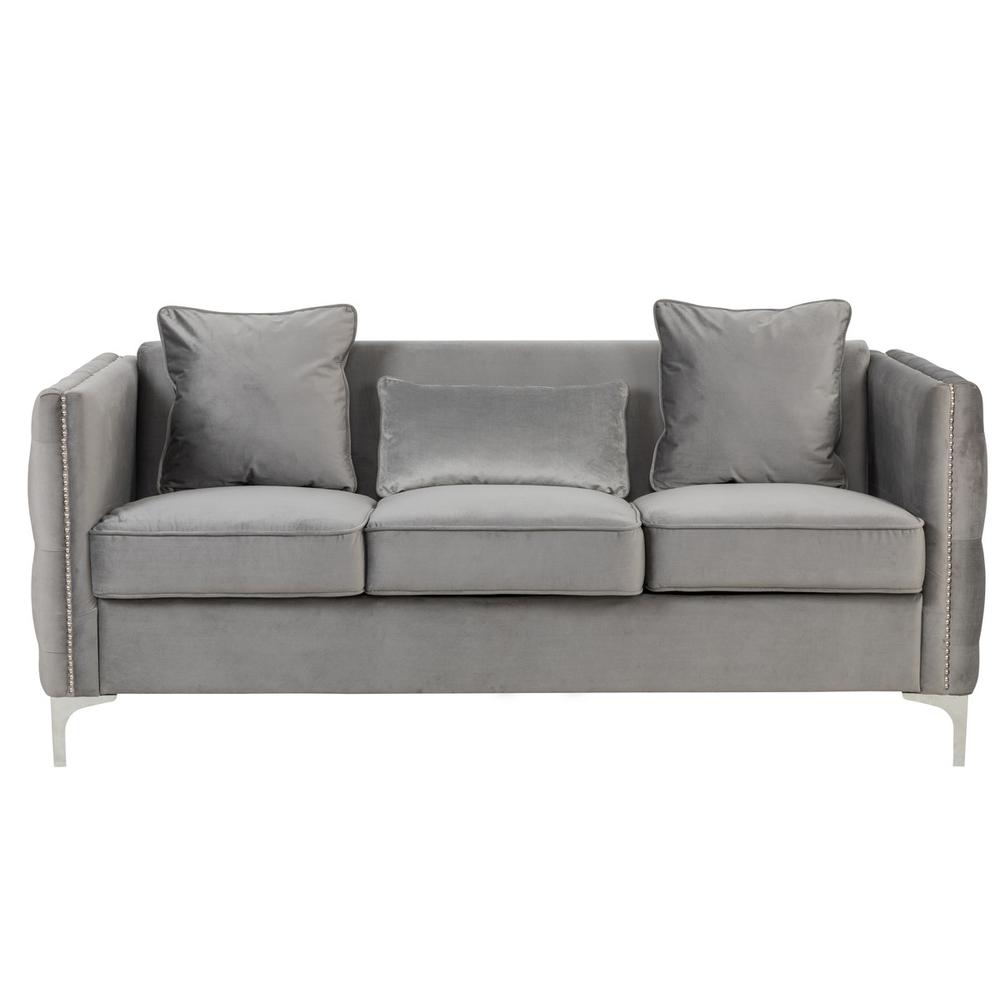 Bayberry Gray Velvet Sofa Loveseat Chair Living Room Set