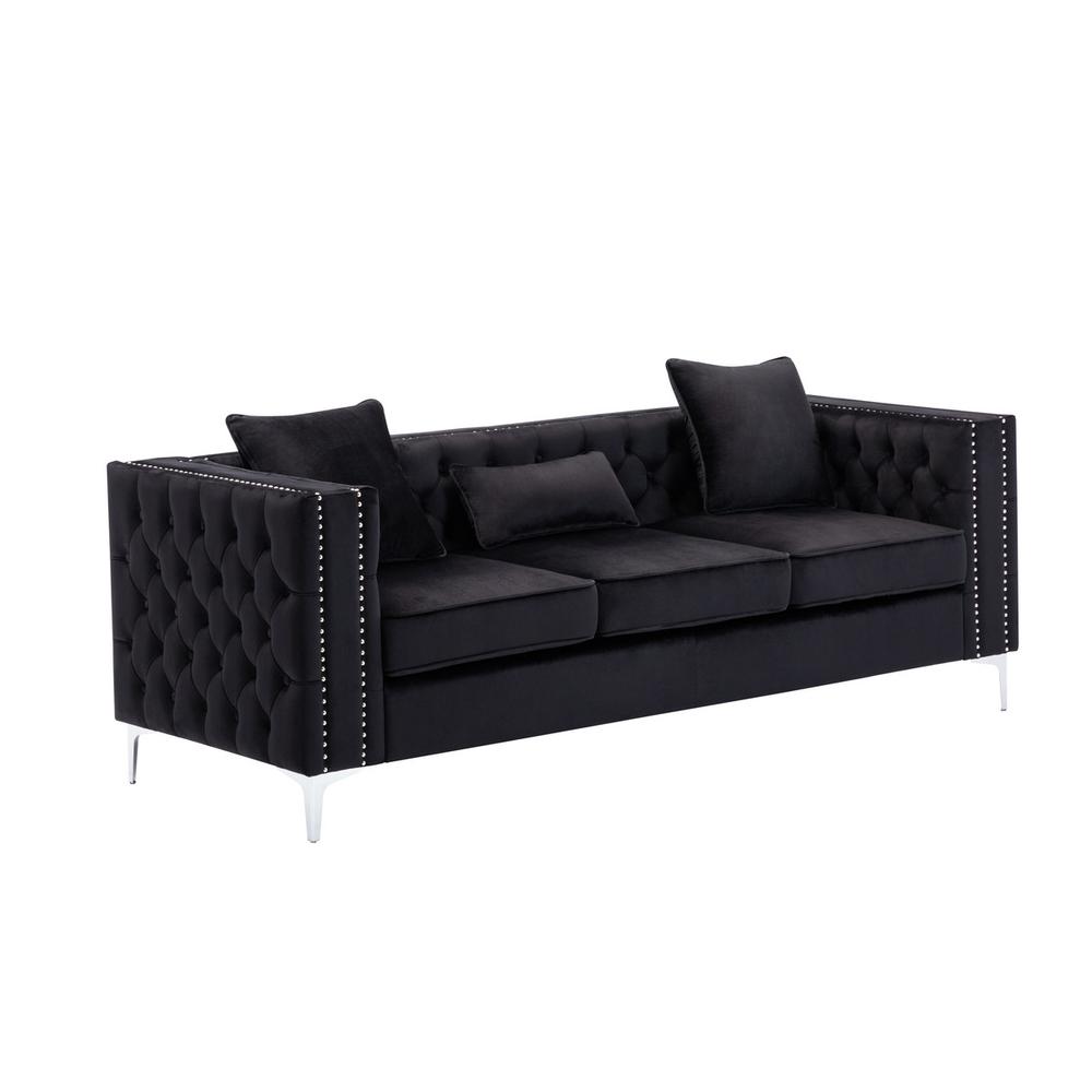 Lorreto Black Velvet Fabric Sofa Loveseat Chair Living Room Set