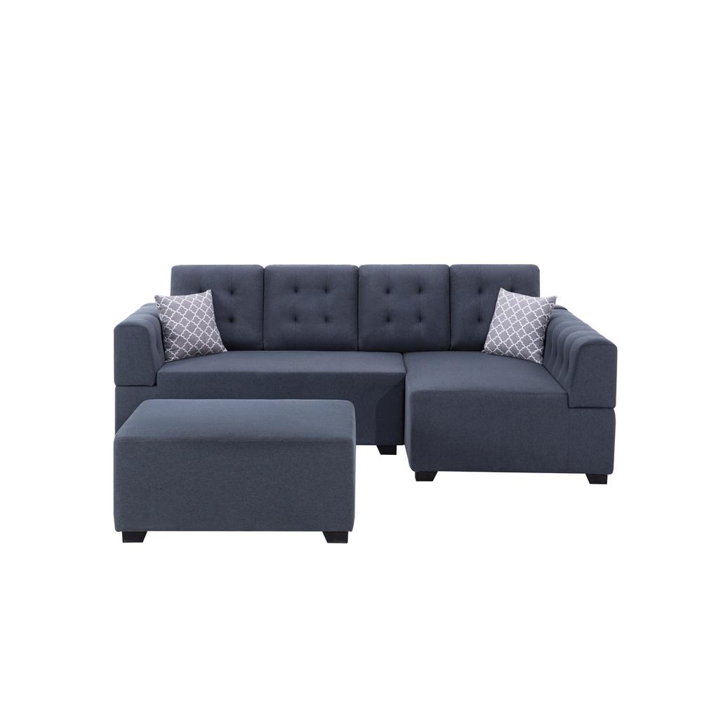 Ordell Dark Gray Linen Fabric Sectional Sofa with Right Facing Chaise Ottoman and Pillows