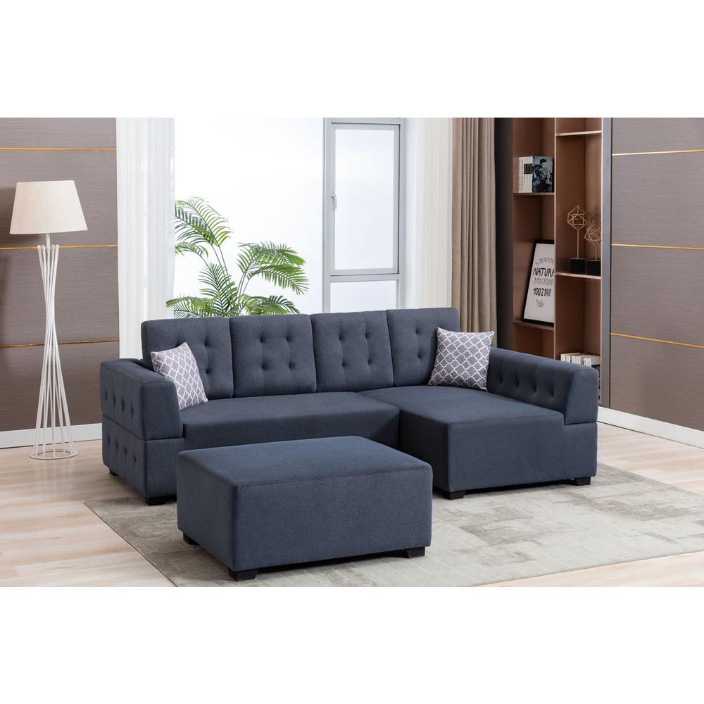 Ordell Dark Gray Linen Fabric Sectional Sofa with Right Facing Chaise Ottoman and Pillows