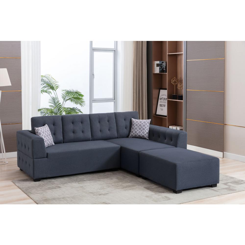 Ordell Dark Gray Linen Fabric Sectional Sofa with Right Facing Chaise Ottoman and Pillows