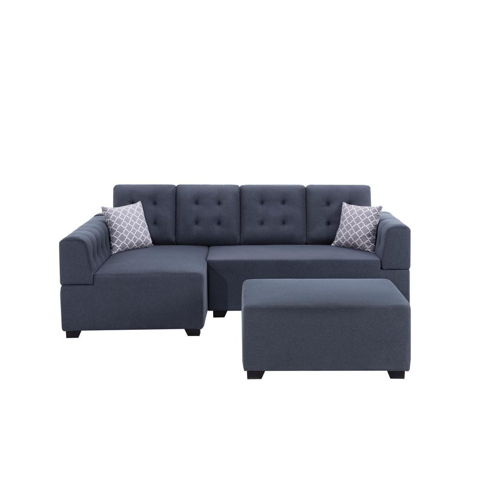 Ordell Dark Gray Linen Fabric Sectional Sofa with Left Facing Chaise Ottoman and Pillows