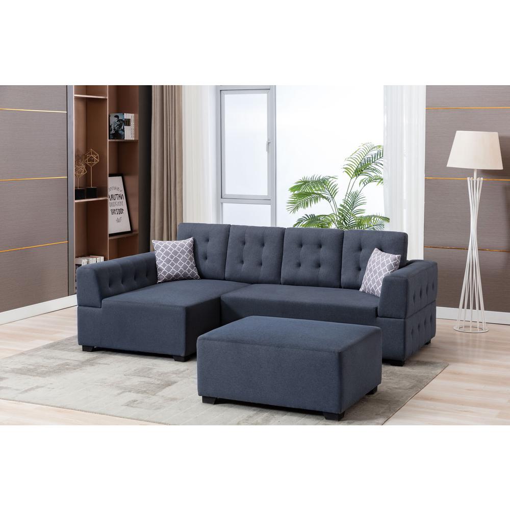 Ordell Dark Gray Linen Fabric Sectional Sofa with Left Facing Chaise Ottoman and Pillows