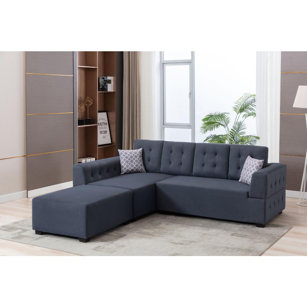 Ordell Dark Gray Linen Fabric Sectional Sofa with Left Facing Chaise Ottoman and Pillows