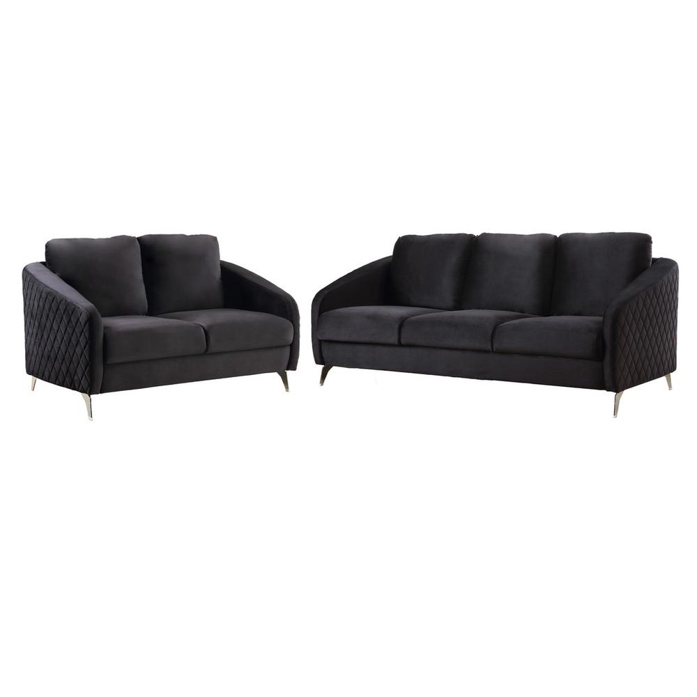 Sofia Black Velvet Fabric Sofa Loveseat Living Room Set