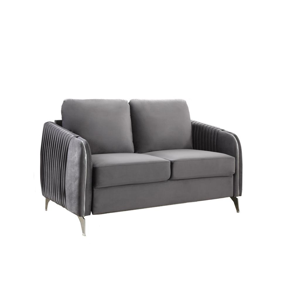 Hathaway Gray Velvet Fabric Sofa Loveseat Chair Living Room Set