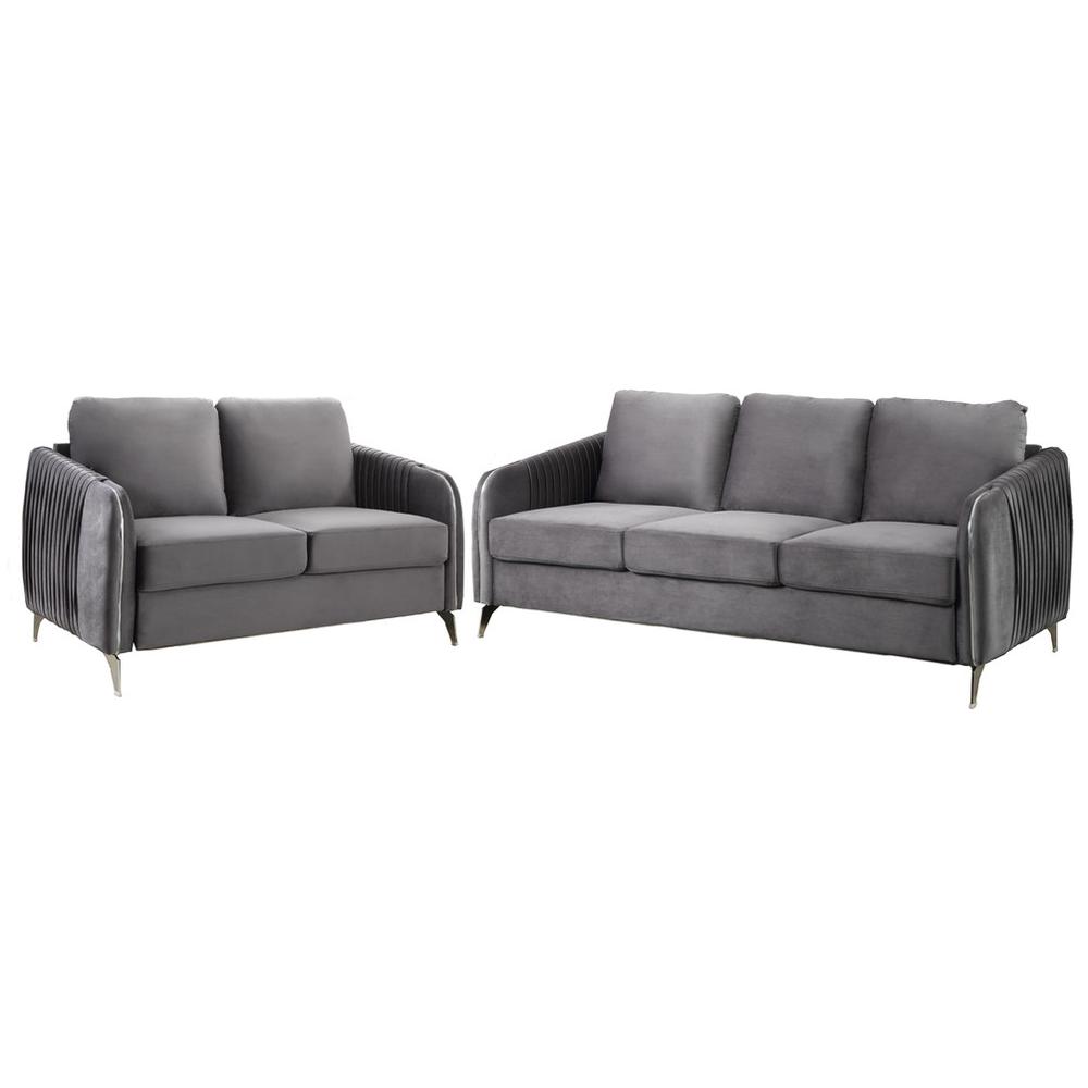 Hathaway Gray Velvet Fabric Sofa Loveseat Living Room Set