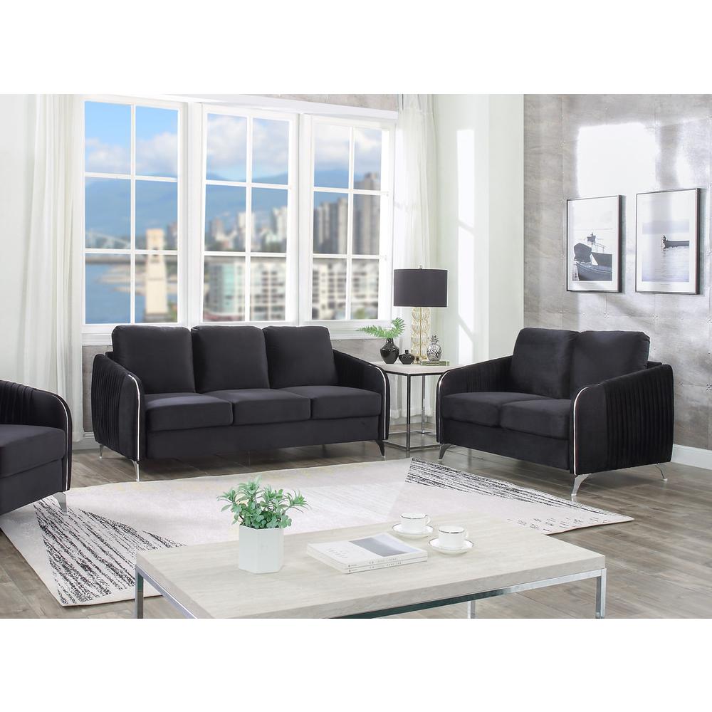 Hathaway Black Velvet Fabric Sofa Loveseat Living Room Set