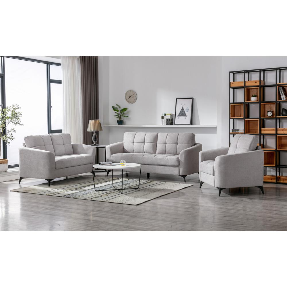 Callie Light Gray Velvet Fabric Sofa Loveseat Chair Living Room Set