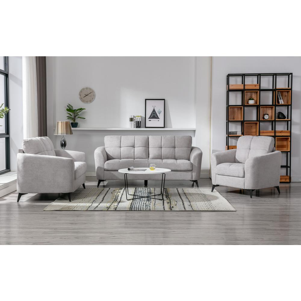 Callie Light Gray Velvet Fabric Sofa Loveseat Chair Living Room Set