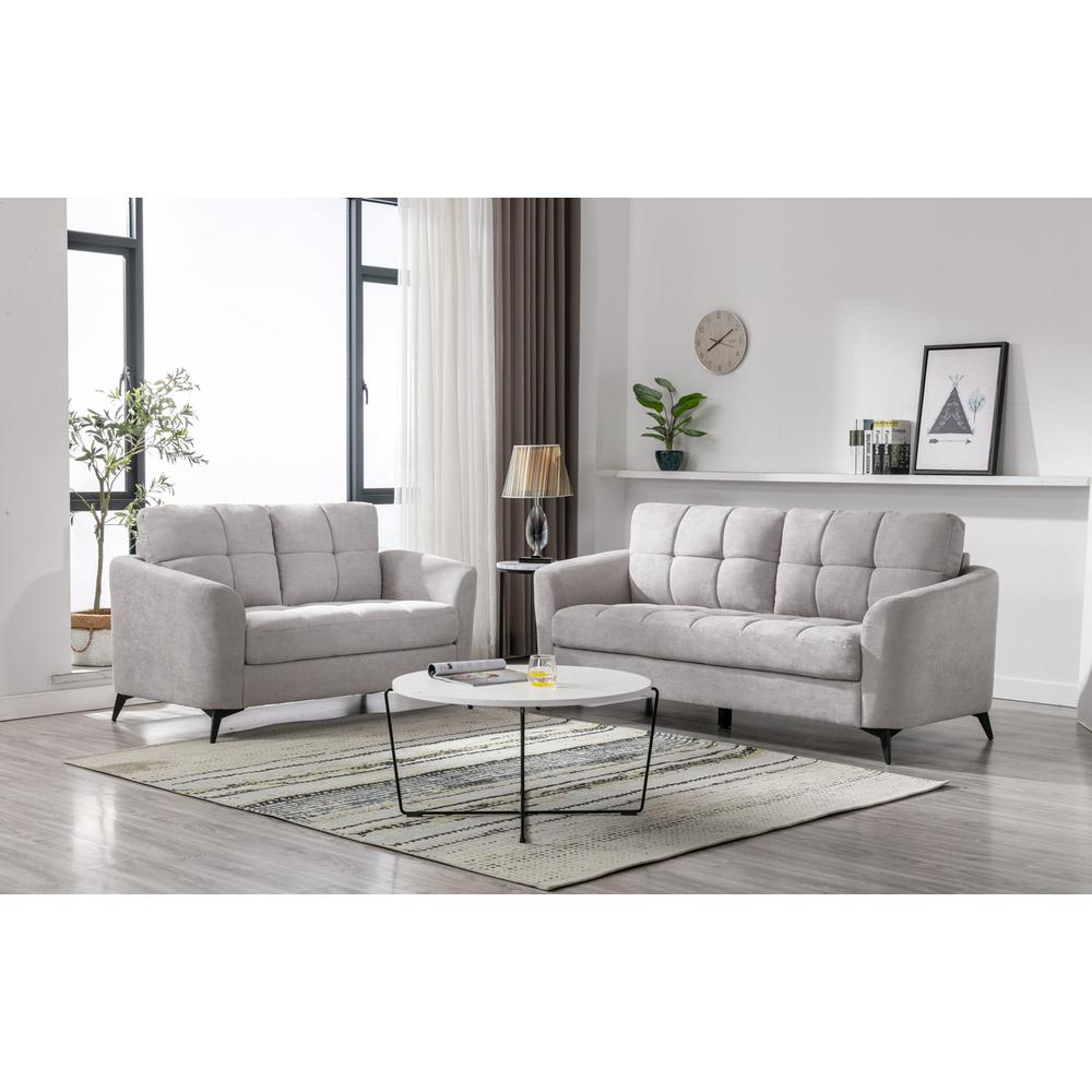Callie Light Gray Velvet Fabric Sofa Loveseat Living Room Set