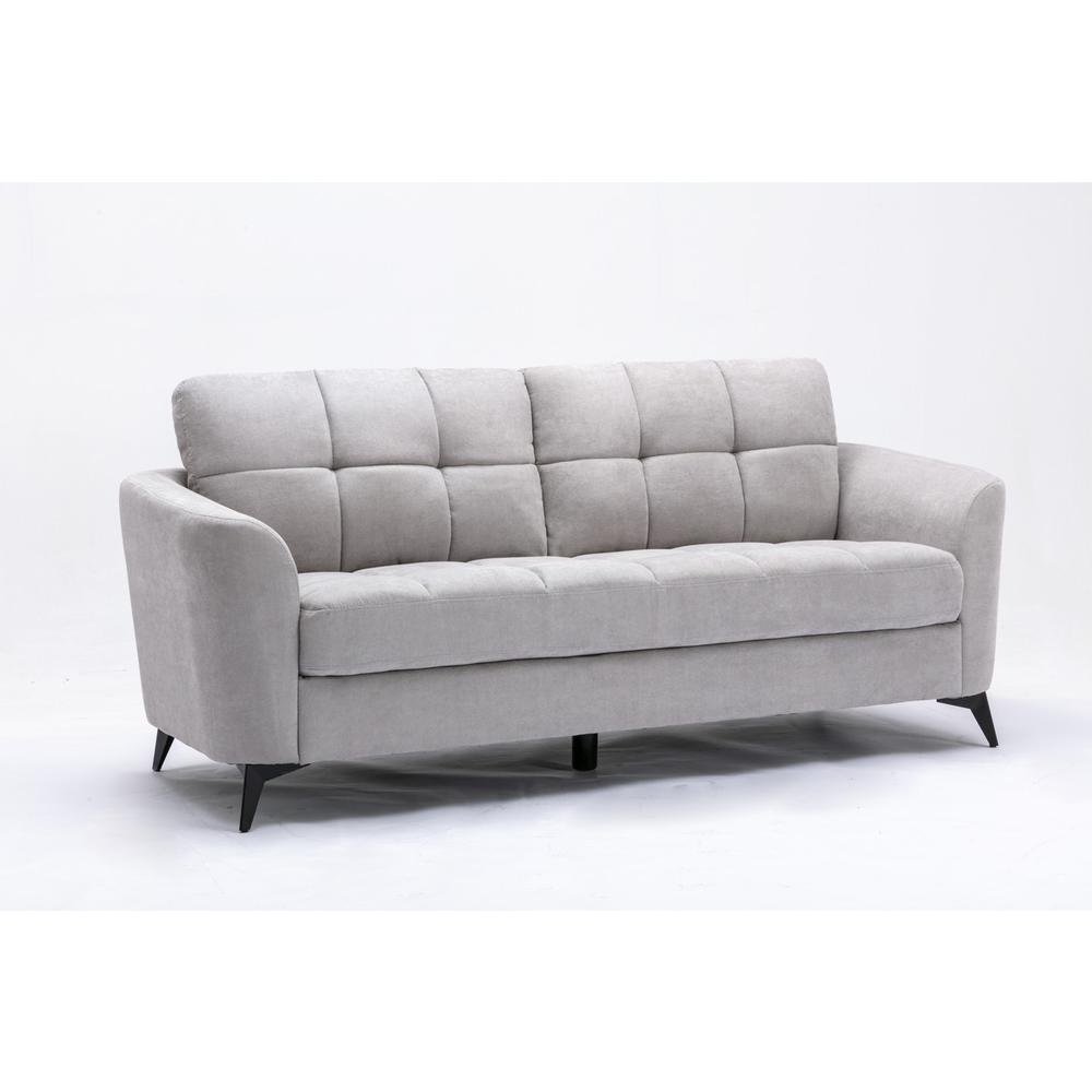 Callie Light Gray Velvet Fabric Sofa Loveseat Chair Living Room Set