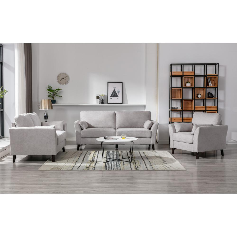 Damian Light Gray Velvet Fabric Sofa Loveseat Chair Living Room Set
