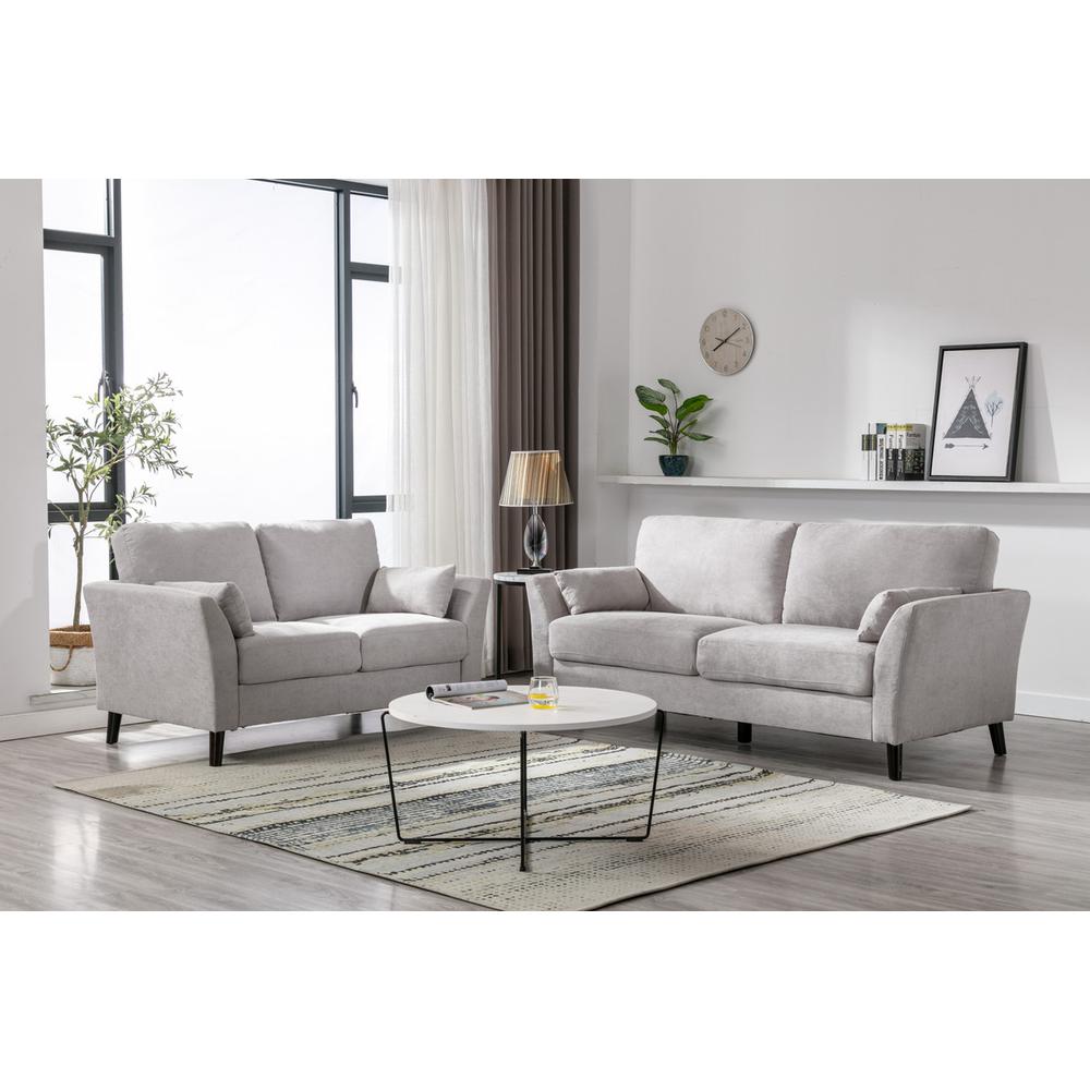 Damian Light Gray Velvet Fabric Sofa Loveseat Living Room Set
