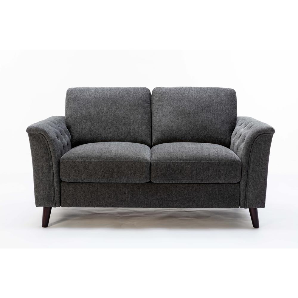 Stanton Dark Gray Linen Loveseat with Tufted Arms