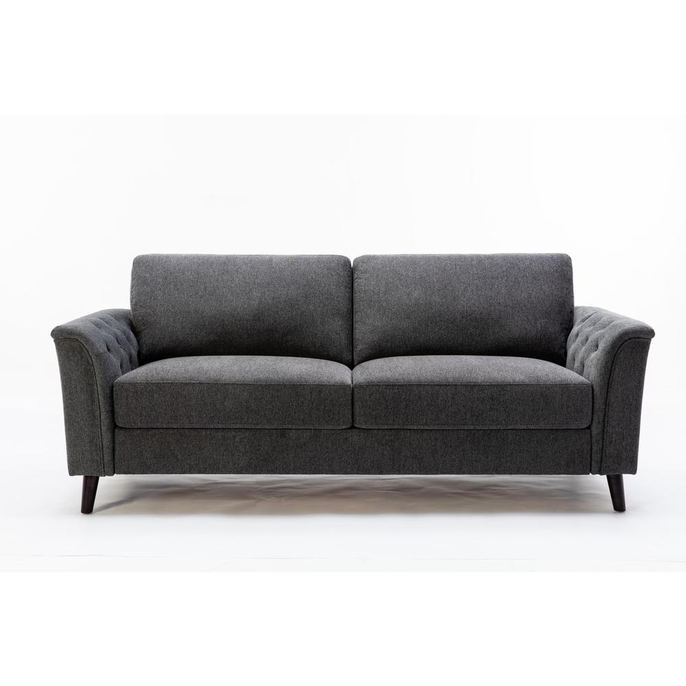 Stanton Dark Gray Linen Sofa with Tufted Arms