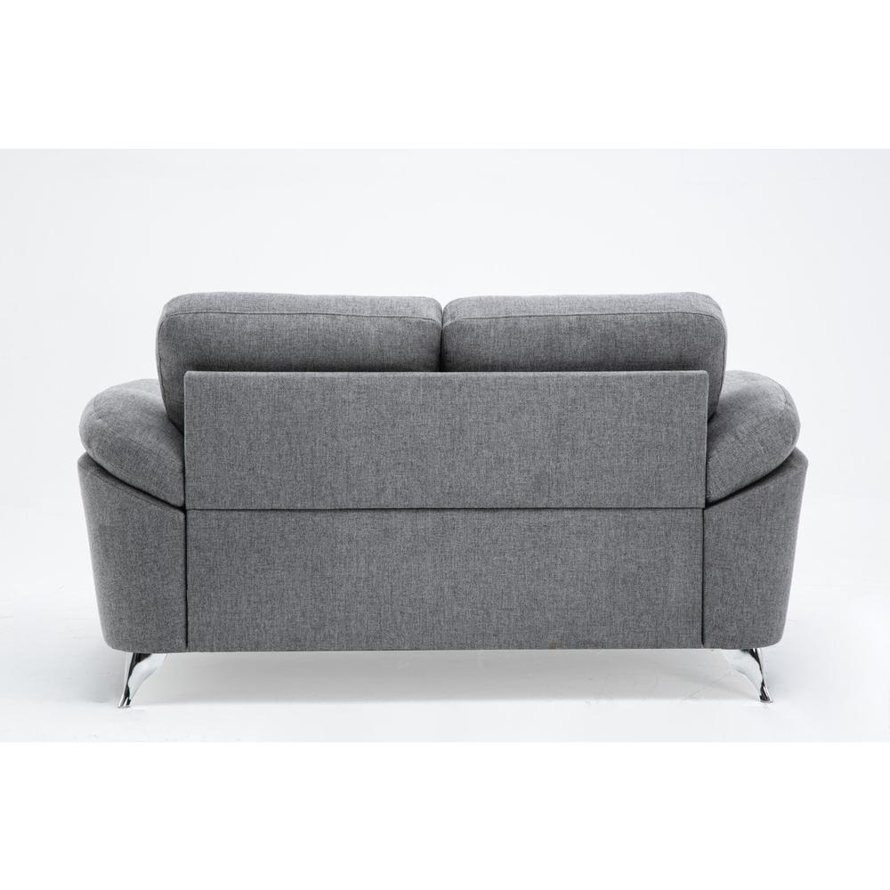 Villanelle Light Gray Linen Loveseat with Chrome Finish Legs