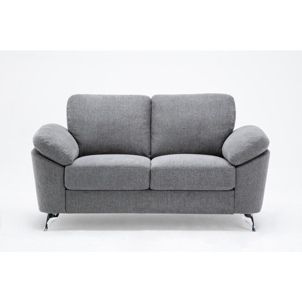 Villanelle Light Gray Linen Loveseat with Chrome Finish Legs
