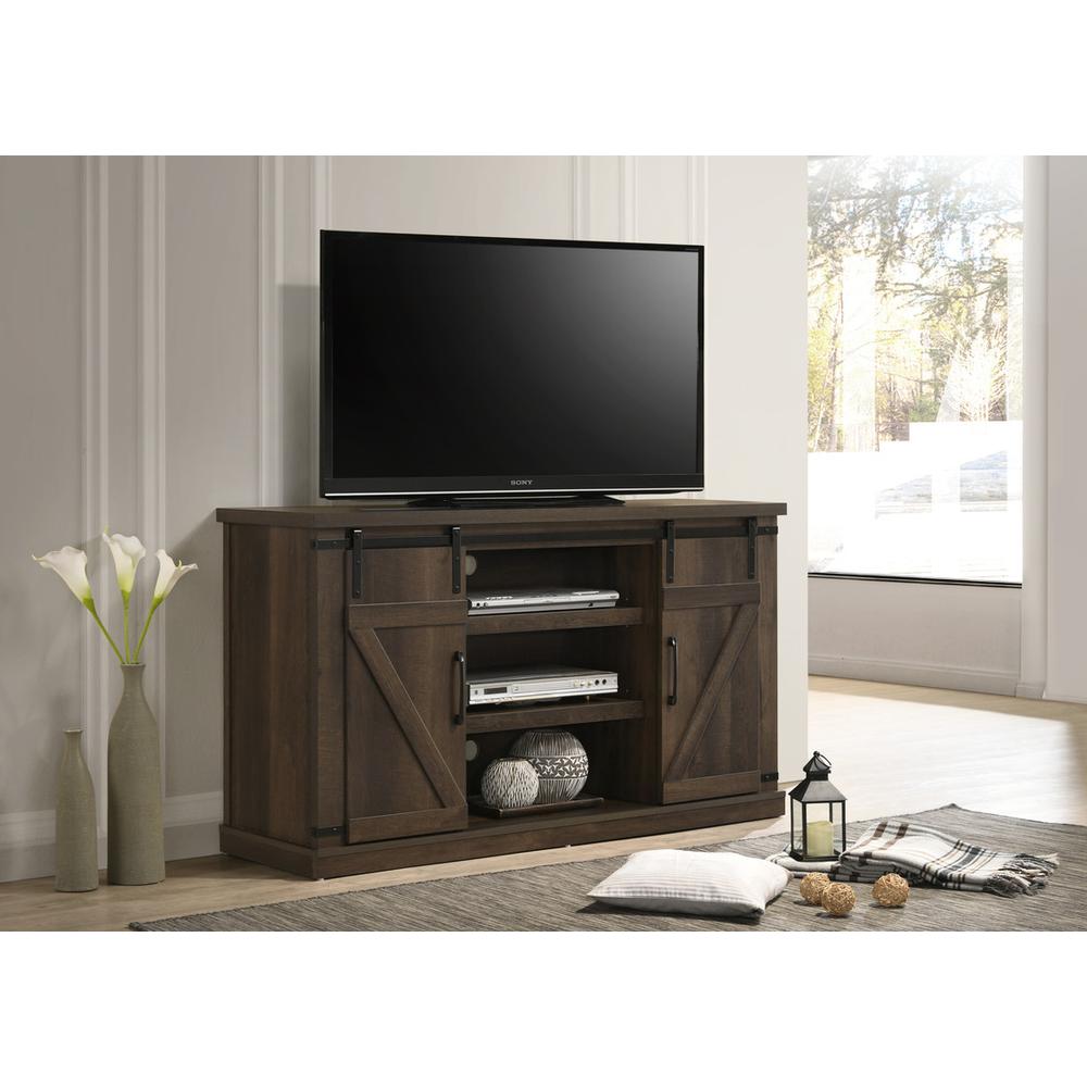 Asher Dark Dusty Brown 54″ Wide TV Stand with Sliding Doors and Cable Management