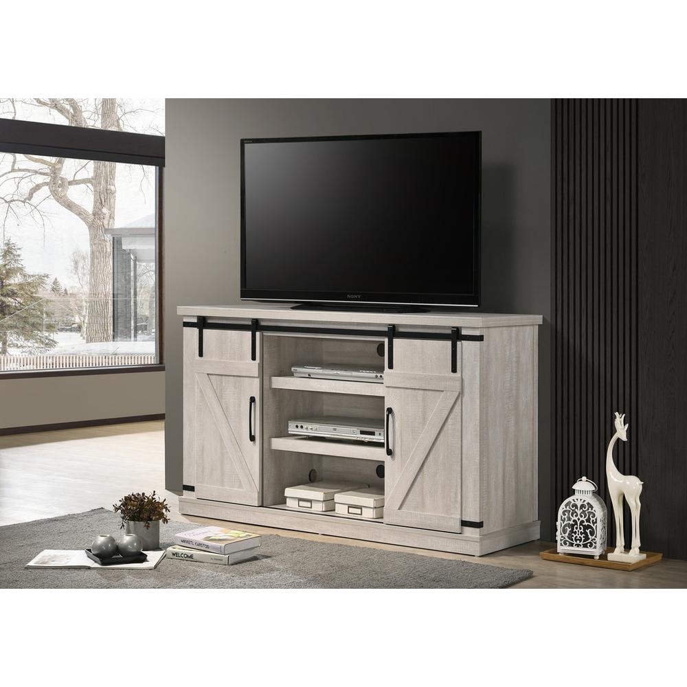 Asher Dusty Gray 54″ Wide TV Stand with Sliding Doors and Cable Management