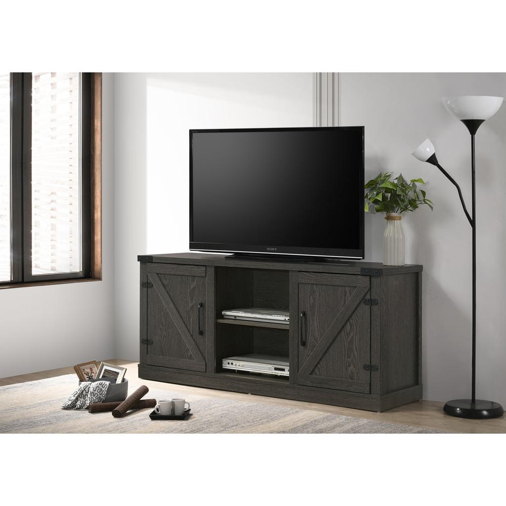 Salma Dark Gray 58″ Wide TV Stand with 2 Open Shelves and 2 Cabinets
