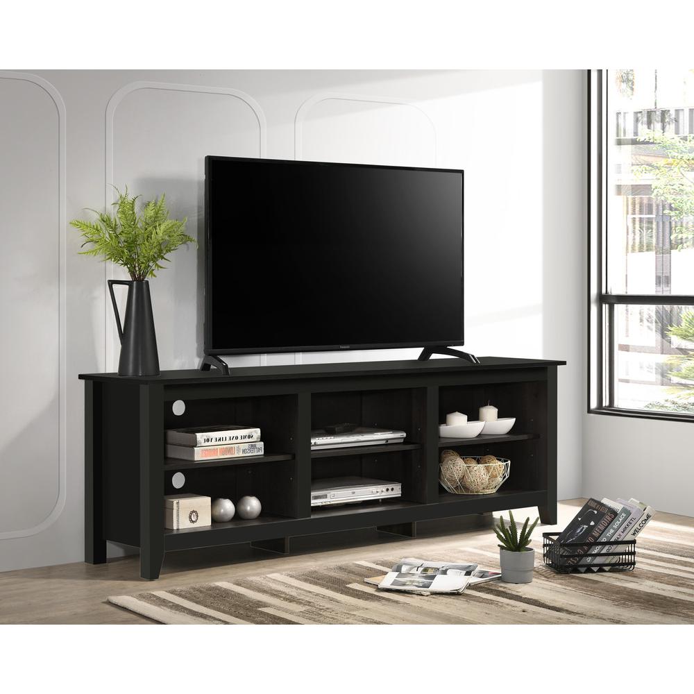 70″W TV Stand with Open Shelves and Cable Management