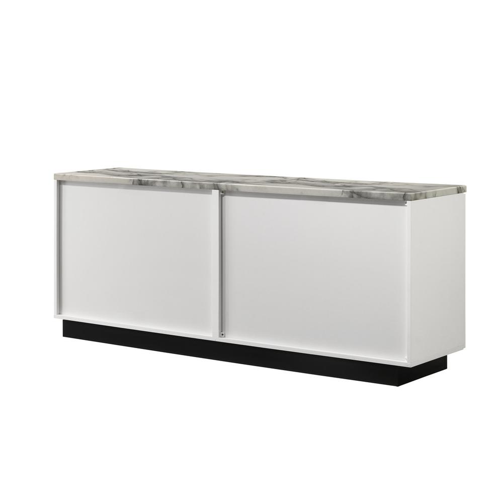 Matilda 63″W White Cabinet Console Table with White Faux Marble Top