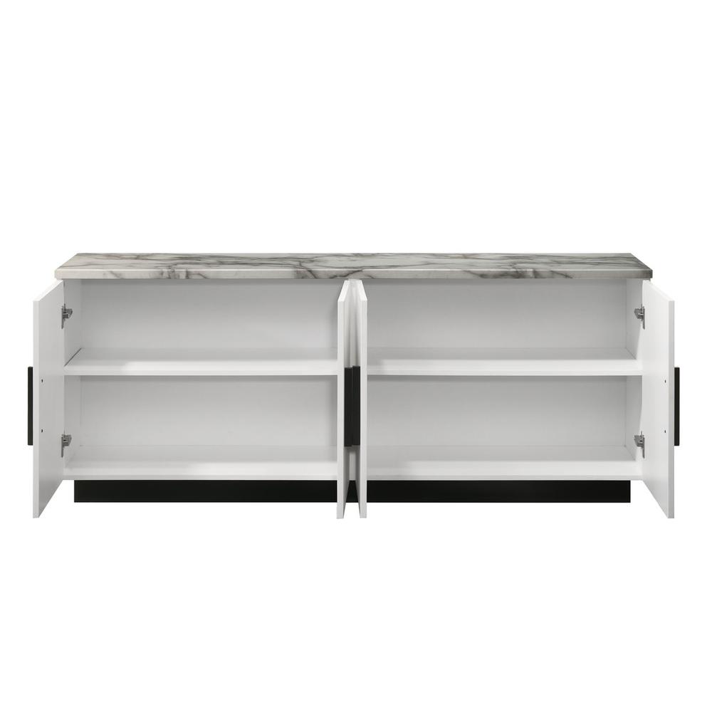 Matilda 63″W White Cabinet Console Table with White Faux Marble Top