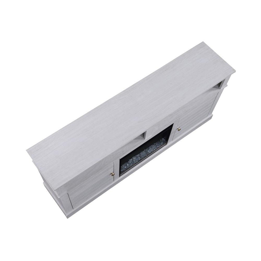 Lucifer 70″W White Walnut Finish TV Stand Console with Fireplace