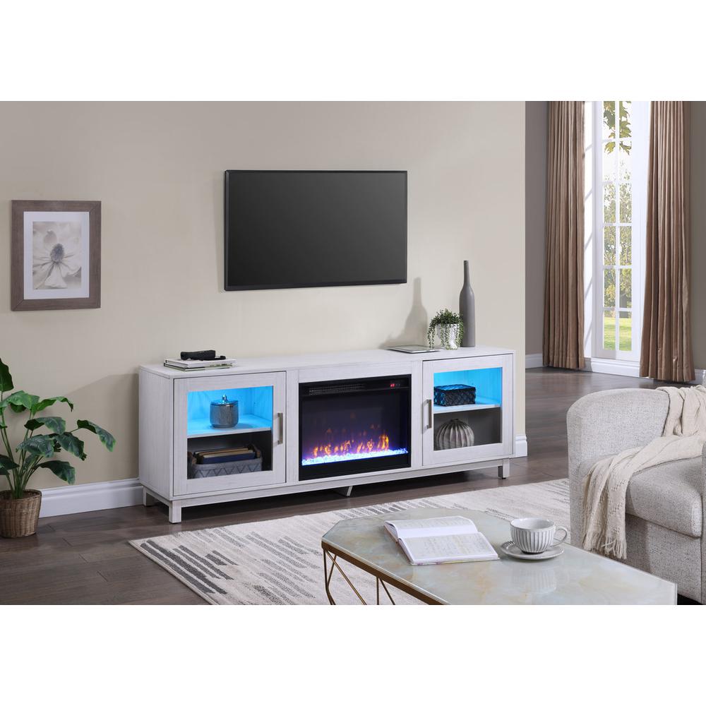 Summit 70″W White Walnut Finish TV Stand Console with Fireplace