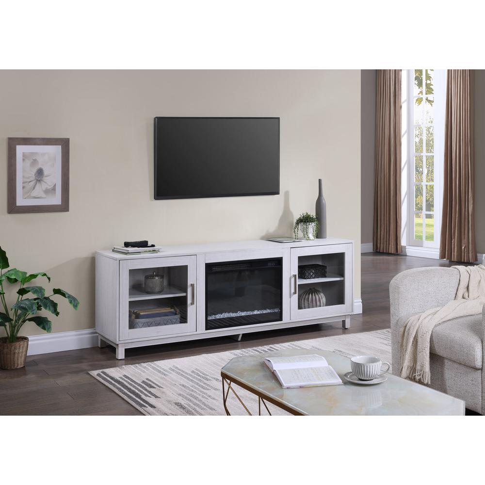 Summit 70″W White Walnut Finish TV Stand Console with Fireplace