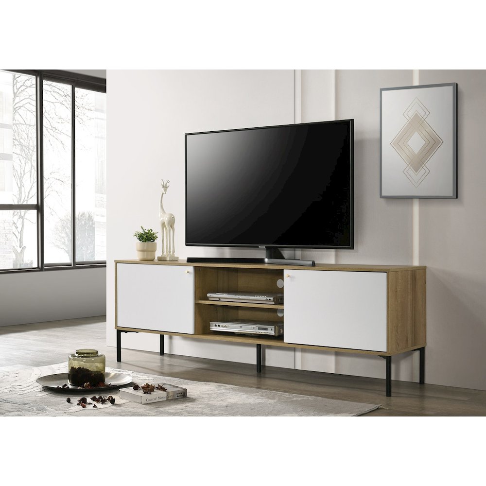 Burke 70″W White and Oak 2-Door TV Stand
