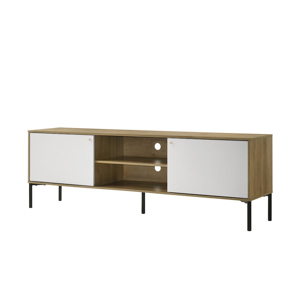Burke 70″W White and Oak 2-Door TV Stand