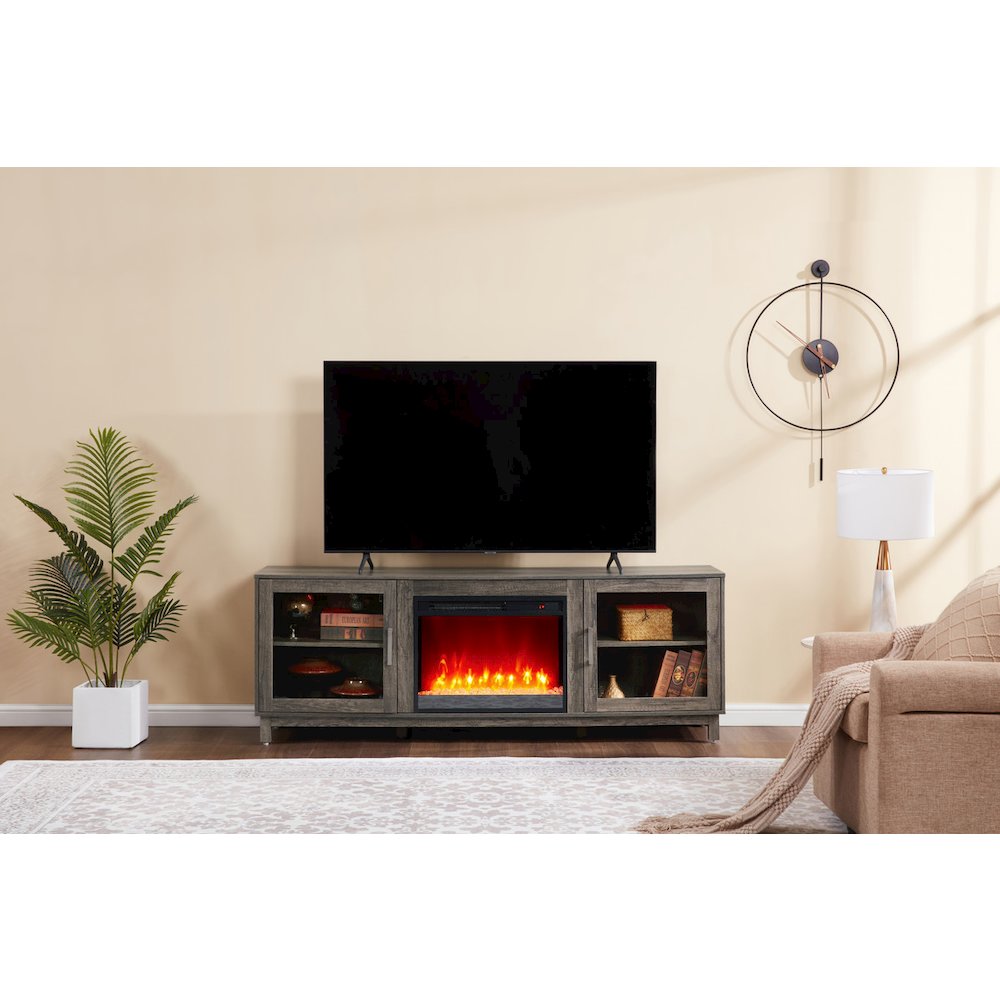 Summit 70″W Gray Walnut Finish TV Stand Console with Fireplace and Heater